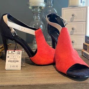 Zara navy orange white peep toe heel size 8 never worn!